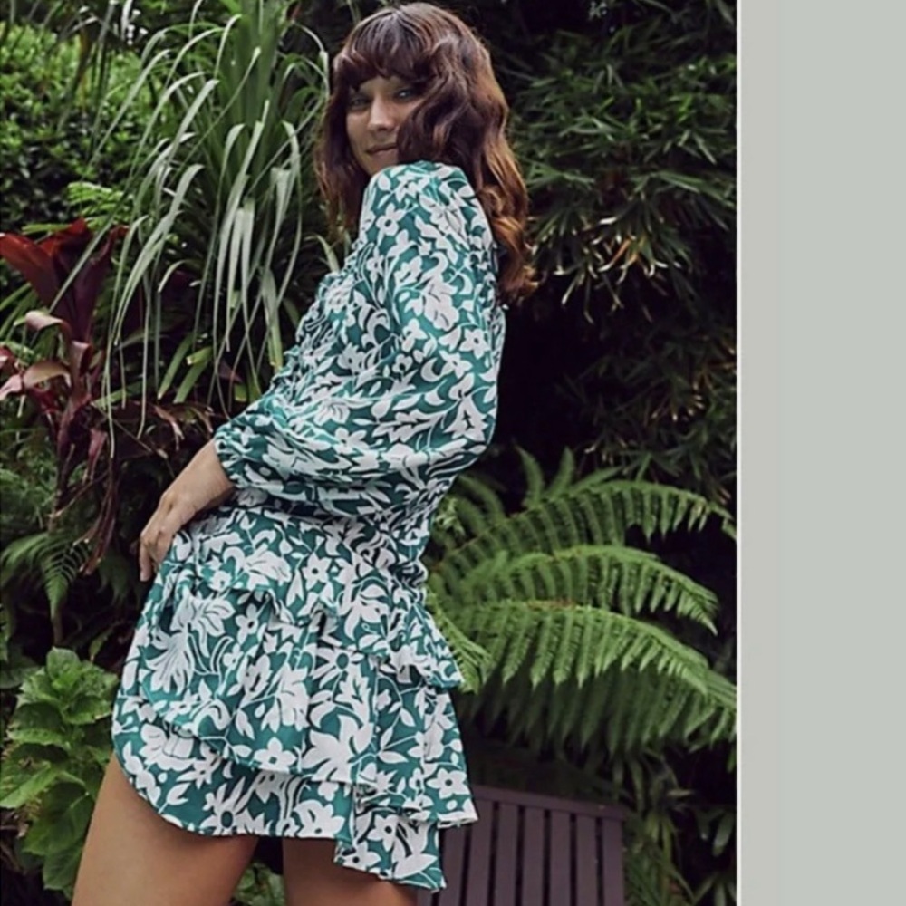 Free People Rebecca green & white floral mini dress - Picture 3 of 10